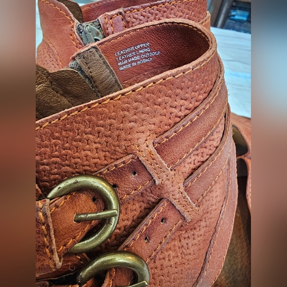 Miz Mooz Size 39 Cyrus Sandals Leather Wedge Heel Zipper Boho Burnt Orange Brown - Picture 8 of 12